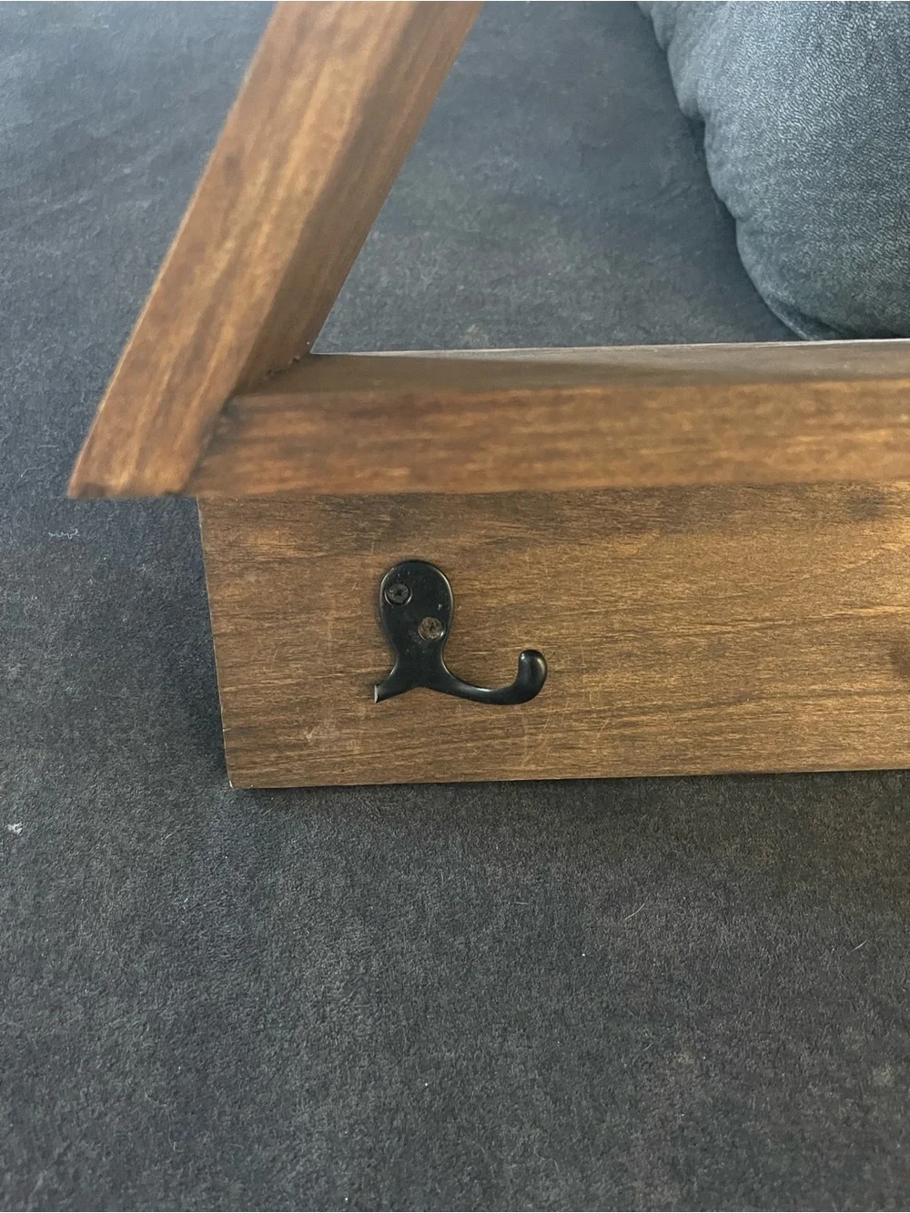 Rustic Wooden Wall Shelf with 4 Black Hooks - Brown